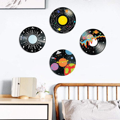 Retro Holzschild mit Planeten-Design, Kritzeleien,-D 2