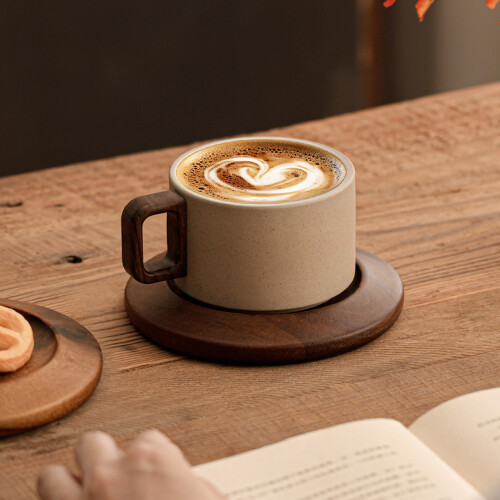Handmade Ceramic Coffee Cup with Walnuts Wood Handle-2 B 2