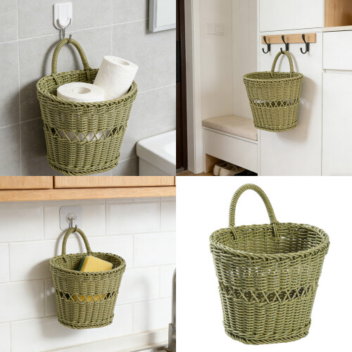 Panier en osier fixé au mur d'économie de-Bordure blanche marron 2