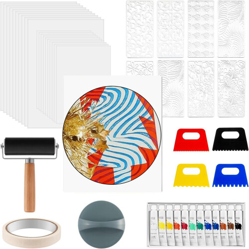 Gel Print Plate Tool Set Printmaking Paper Acrylic Paint 1