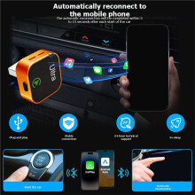 2-in-1 Wireless CarPlay Box für CarPlay und Android Auto, USB-Dongle-Adapter, Kabelgebundenes CarPlay auf Kabelloses Plug & , Orange
