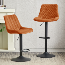 (2pcs, ORANGE) Set of 2 Bar Stools PU/ Velvet Breakfast Stool Chairs