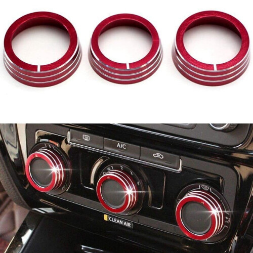 3 Pcs Red Aluminum AC Climate Control Ring Knob Covers Compatible for MK6 2