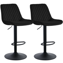 (2pcs, BLACK) Set of 2 Bar Stools Velvet Swivel Breakfast Bar Chairs Kitchen