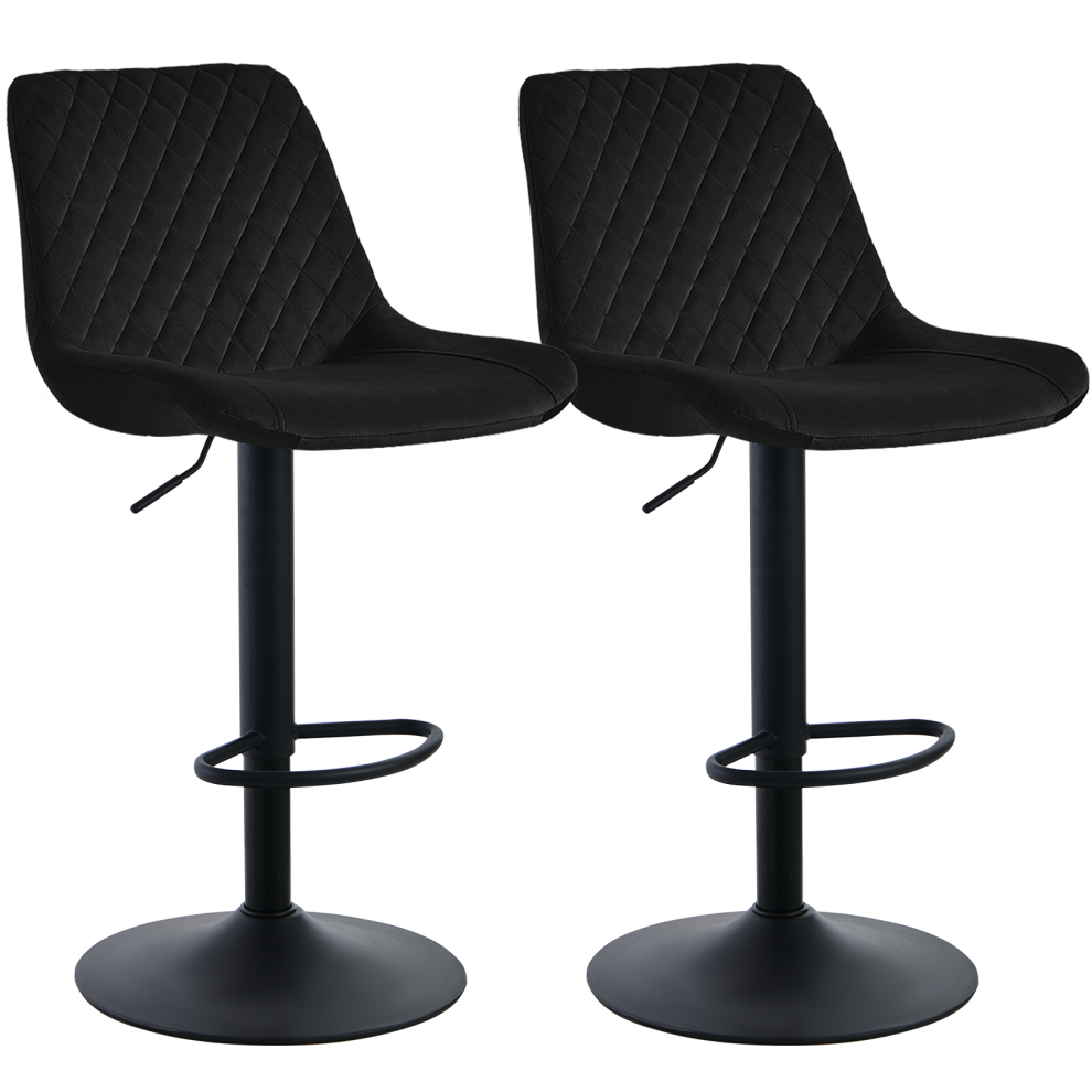Ainpecca (2Pcs, ) Set Of 2 Bar Stools Velvet Swivel Breakfast Bar Chairs Kitchen Black