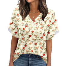 Damen-Sommer-Oberteil mit V-Ausschnitt und-Beige S