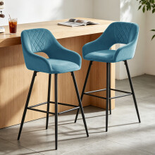 (2pcs, Teal) Set of 2 Bar Stools Velvet Breakfast Bar Stools Rest