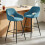 (2pcs, Teal) Set of 2 Bar Stools Velvet Breakfast Bar Stools Rest 1