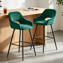 (2pcs, Green) Set of 2 Bar Stools Velvet Breakfast Bar Stools Rest