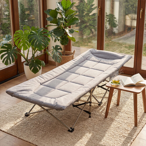 Living And Home Portable Folding Camping Cot Camping bed with Headrest, Grey