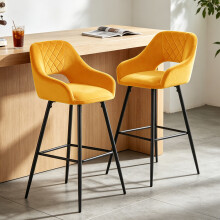 (2pcs, Yellow) Set of 2 Bar Stools Velvet Breakfast Bar Stools Rest