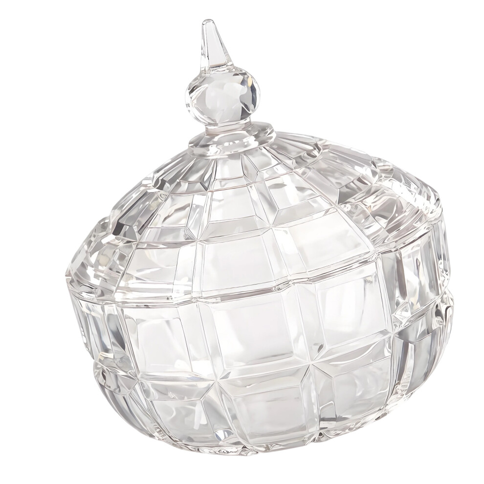 Embossed Clear Glass Crystal Candy Jar Dish With Lid For-B 7754001915926