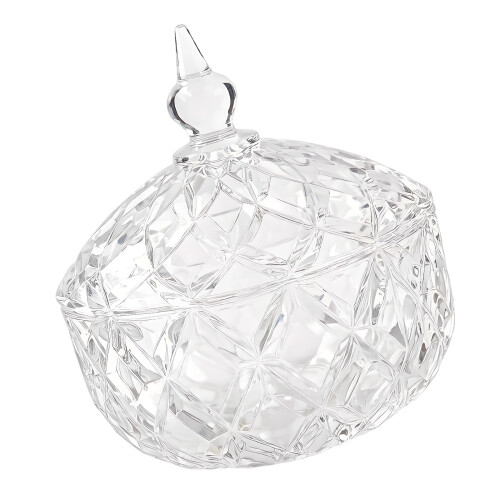 Embossed Clear Glass Crystal Candy Jar Dish with Lid for-A