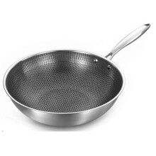 32cm Stainless Steel Nonstick Wok Pan with Honeycomb Texture, 7Layer Stir Fry Cookware for Induction and Gas Stoves