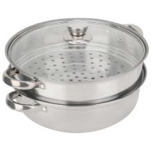 Stainless Steel Steamer, 27cm/11 Inch Steamer Pan with Lid, 2 Tier Multipurpose Steamer Pot Cookware with Handle for Vegetable Dumpling Stock