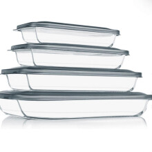 Rectangular Glass Baking Dish with Lids – Fridge-to-Oven, Lasagna & Leftovers, Gray