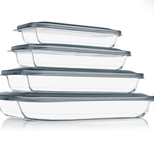 Rectangular Glass Baking Dish with Lids – Fridge-to-Oven, Lasagna & Leftovers, Gray