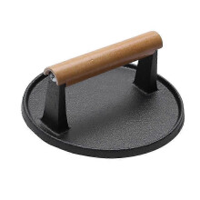Cast Iron Grill Press with Long Handle Grip for Even Sear and Heat Retention, 2 in 1 Design