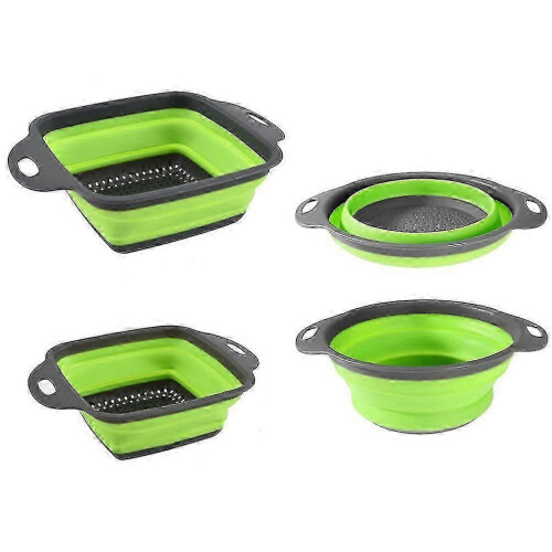 4pcs Folding Vegetables Drain Basket 2pcs Square, 2pcs Round