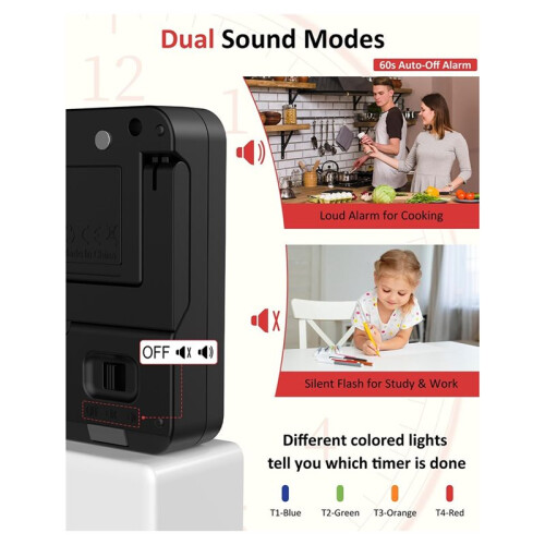 Magnetic Kitchen Timer 4 Channels Four Sets of Timing Digital Cooking Countdown Timer for Classroom Study Gym Kitchen 2