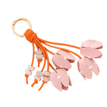 Leren tulpen sleutelhanger versierd met kralen om cadeau te-Roze