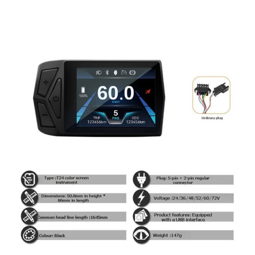 T24 LCD-Kleurenmeter + Sinusgolf-Tri-Mode Controller 36V-52V 45A Controller voor E-Bikes en Elektrische Scooters 1