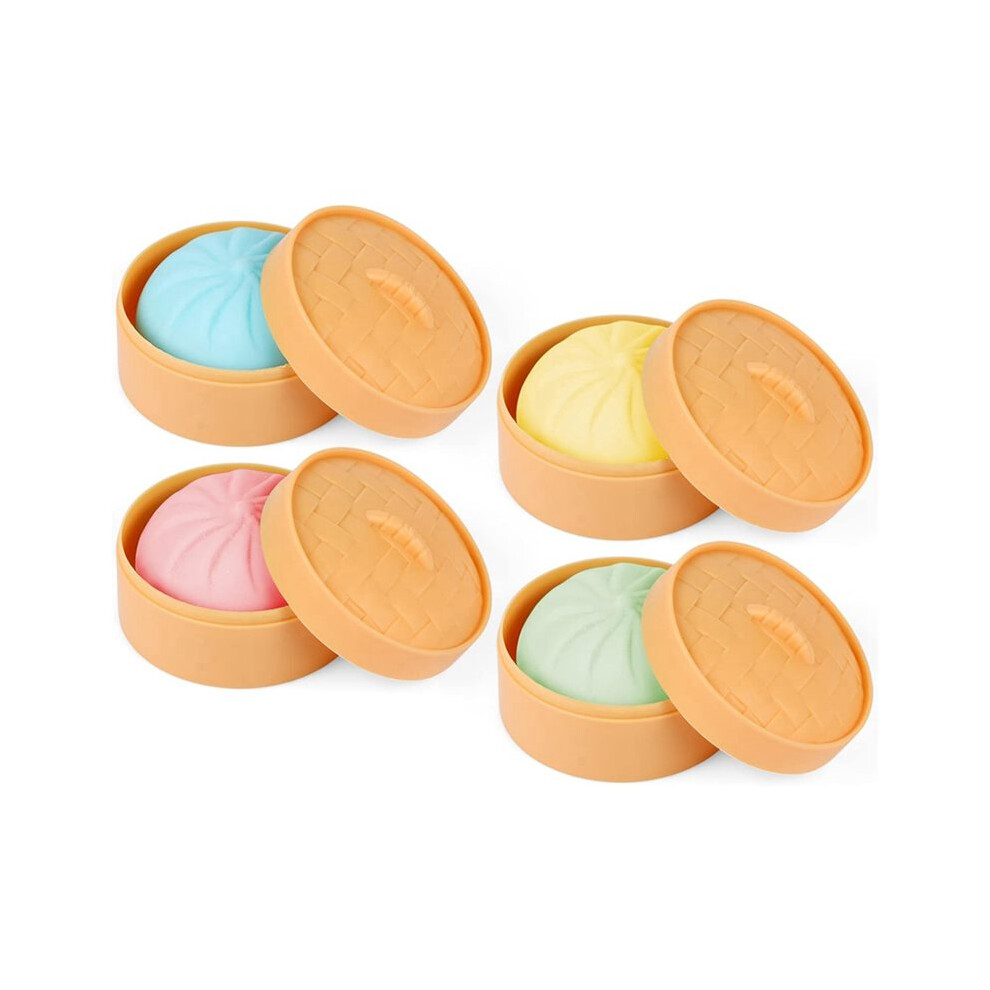 Brecantia 4 Pcs Colorful Dumpling Stress Balls Fidget Sensory Toy,Squeeze Dough Stress Relief Hand Toy,Bun
