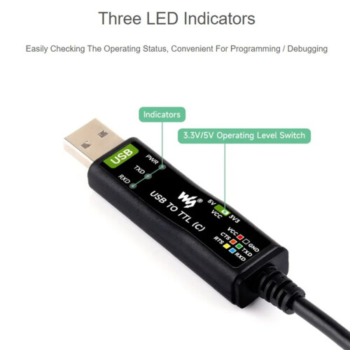 Waveshare Industrial USB to TTL (C) 6pin Serial Module Cable FT232RNL for Raspberry Pi 5 Serial Port Debugging Module 2