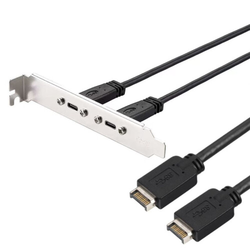 USB 3.2 KEY-A to Dual Type-C Female TYPE-E Baffle Cable Double Chassis PCI Front Data Adapter Cable High-Speed 10GB
