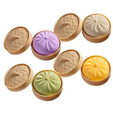 Ensemble de 4 Boulettes Géantes Anti-Stress à Pincer, Jouets Souples et Extensibles en Forme de Brioche avec Boîte Vapeur