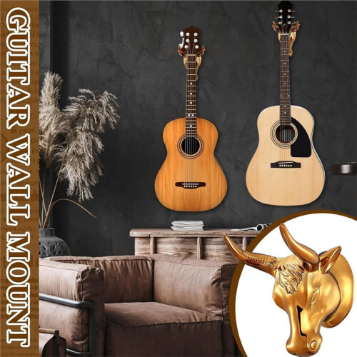 2 St. Bull Gitarr Väggmonterade Gitarrställ, Väggmonterat Gold Bull Art Ukulele Krokställ för Elgitarrförvaring 1