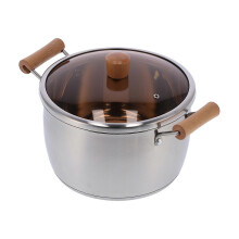 Double Ear Stainless Steel Soup Pot 1.97kg Wood Silver