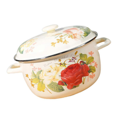 Enamel Soup Pot for Home Cooking with Lid Two Handled Pot 2