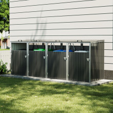 Metal Outdoor Bin Shed for 4 Trash Bins, Charcoal Black