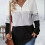 Women's Color Block Hooded Sweatshirt Long Sleeve Pullover-L 5