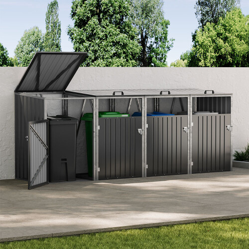 Garden Metal 4 Bin Storage Shed Garbage Can Storage