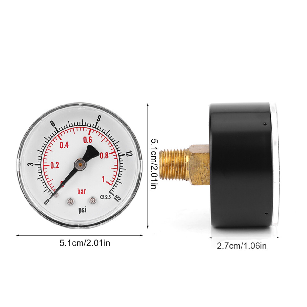 Industrial Pressure Gauge 50Mm Dial 1/4 Bspt For Air Water Oil Gas 0-15Psi 9471393817970