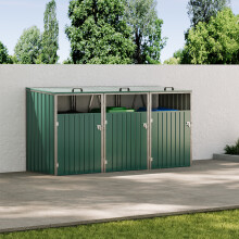 Green Metal Outdoor Bin Shed for 3 Trash Bins