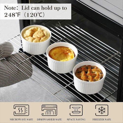 Ramekins with Lids 8 oz,White Porcelain Creme Brulee Souffle Ramekins 1