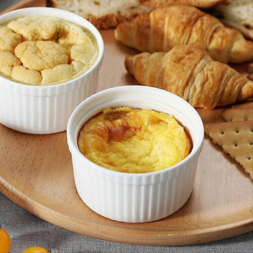 Ramekins with Lids 8 oz,White Porcelain Creme Brulee Souffle Ramekins 2
