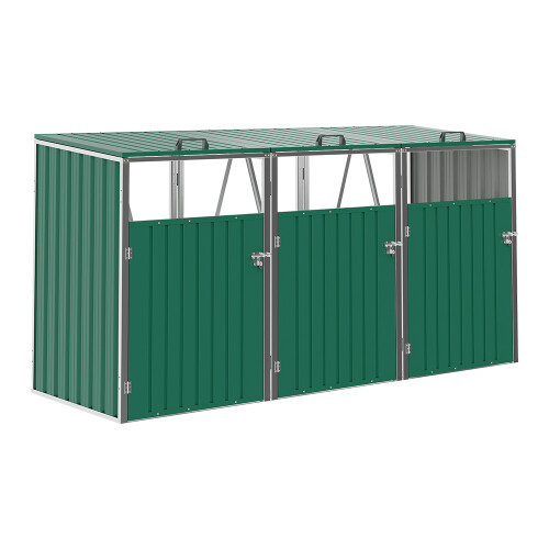 Garden Metal 3 Bin Storage Shed Garbage Can Storage, Green 2