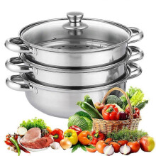 3 Tier Cooking with Lid Stainless Steel Steamer Cooker Steam Pot for Vegetable Dumpg Stock Sauce Food