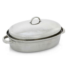42cm Stainless Steel Oval Roaster Roasting Pan Dish with Domed Lid Rack Pro