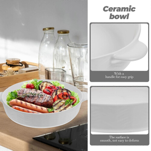 JMXIANG Baking Dish Roasting Pan Round Baking Dish Ceramic Bakeware Double Handle Baking Dish 2
