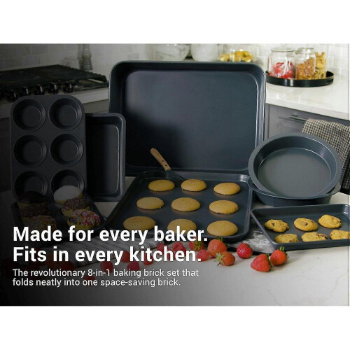 Home Set of 8 Durable Non-Stick Carbon Steel Baking Bricks for Easy Storage 2