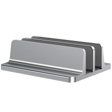 Vertical Laptop Stand Adjustable 2 Slot Aluminum Desktop Holde to 17.3 Inch Fits All Laptops Tablets or Books Grey