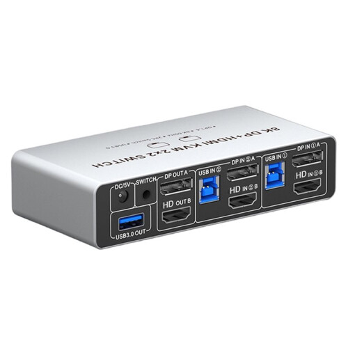 2X2 8K -Compatible 2.1 KVM  8K DP+-Compatible Dual-Screen  Two Inputs and Two Outputs US PLUG