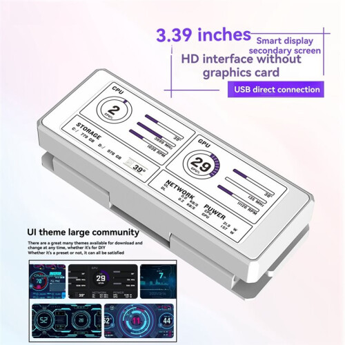 3.39-Inch Desktop Computer Secondary Monitor IPS USB Secondary Screen CPU GPU RAM USB Display USB Freely AIDA64 White 1