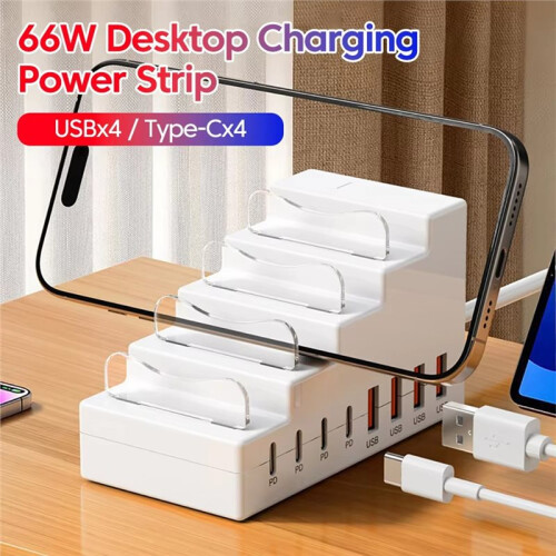 66W 4USB+4Type-C 8Ports Socket Bracket Charger for Phone Laptop Computer USB Interface Extender Multi-Functional HUB 2