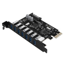Carte PCI-E Express 7 USB 3.0 5 Gbit/S Haute Vitesse avec Connecteur D'Alimentation 15 Broches pour PC